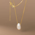 Irregular Flat Pearl Necklace in S925 Silver for Women
